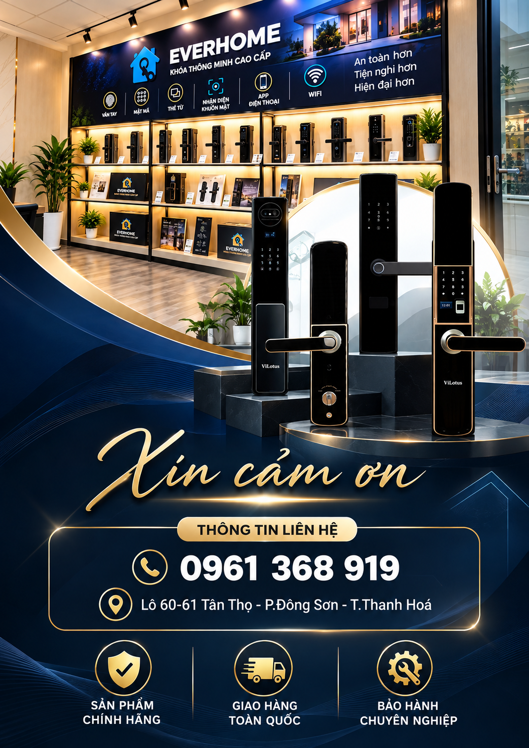 Không gian trưng bày các mẫu khóa thông minh Everhome tại showroom